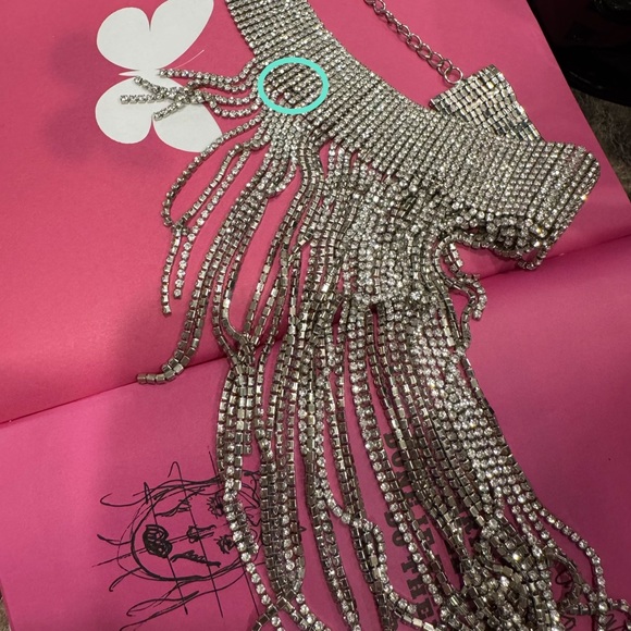 Silver Rhinestone Fringe Necklace - Picture 2 of 2